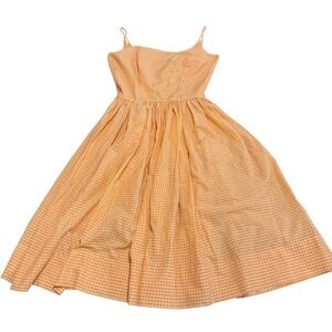 Vintage Charm of Hollywood Orange Gingham Sundress Spaghetti Strap Fit Flare 60s
